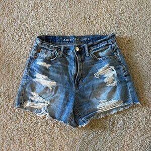American Eagle Outfitters Women's Blue Distressed Shorts - 90s boyfriend short